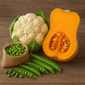 Seasonal Vegetables (Peas, Cauliflower, Pumpkin, etc.)