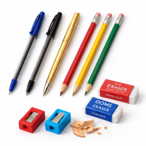 Pens, Pencils, Erasers, Sharpeners